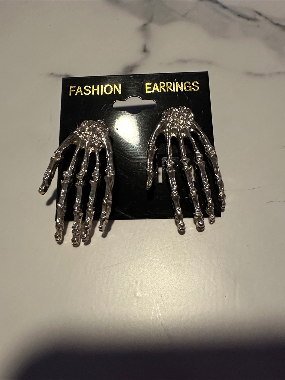 Skeleton Hand Drop Earrings - Silver tone